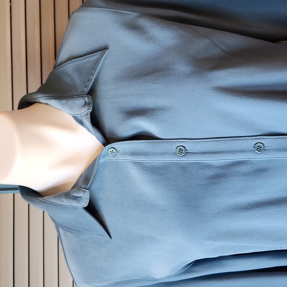 Petite Sophisticate Teal Button-Down Blouse - Picture 3 of 13